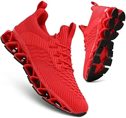 mens running shoes breathable mesh walking shoes slip on tennis sneakers fashion non slip work sport gym cross trainer red