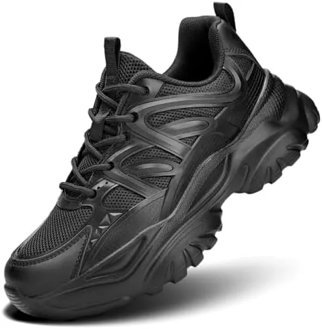 womens road running shoes non slip ladies walking fashion athletic chunky sneakers work gym comfort lightweight mesh soft sole all black 8